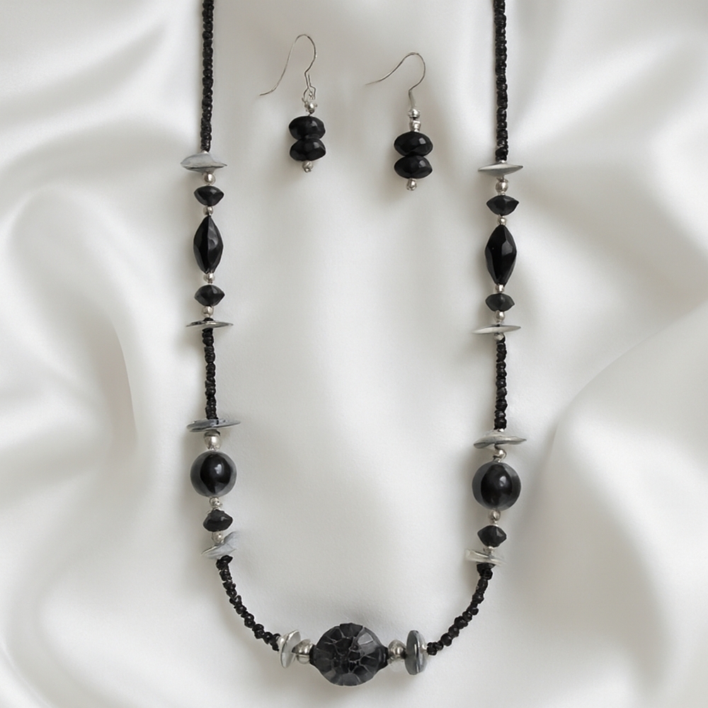 Boho Multi Color Beaded Seashell Necklace Earrings Set 32-inch - Fashion Jewelry